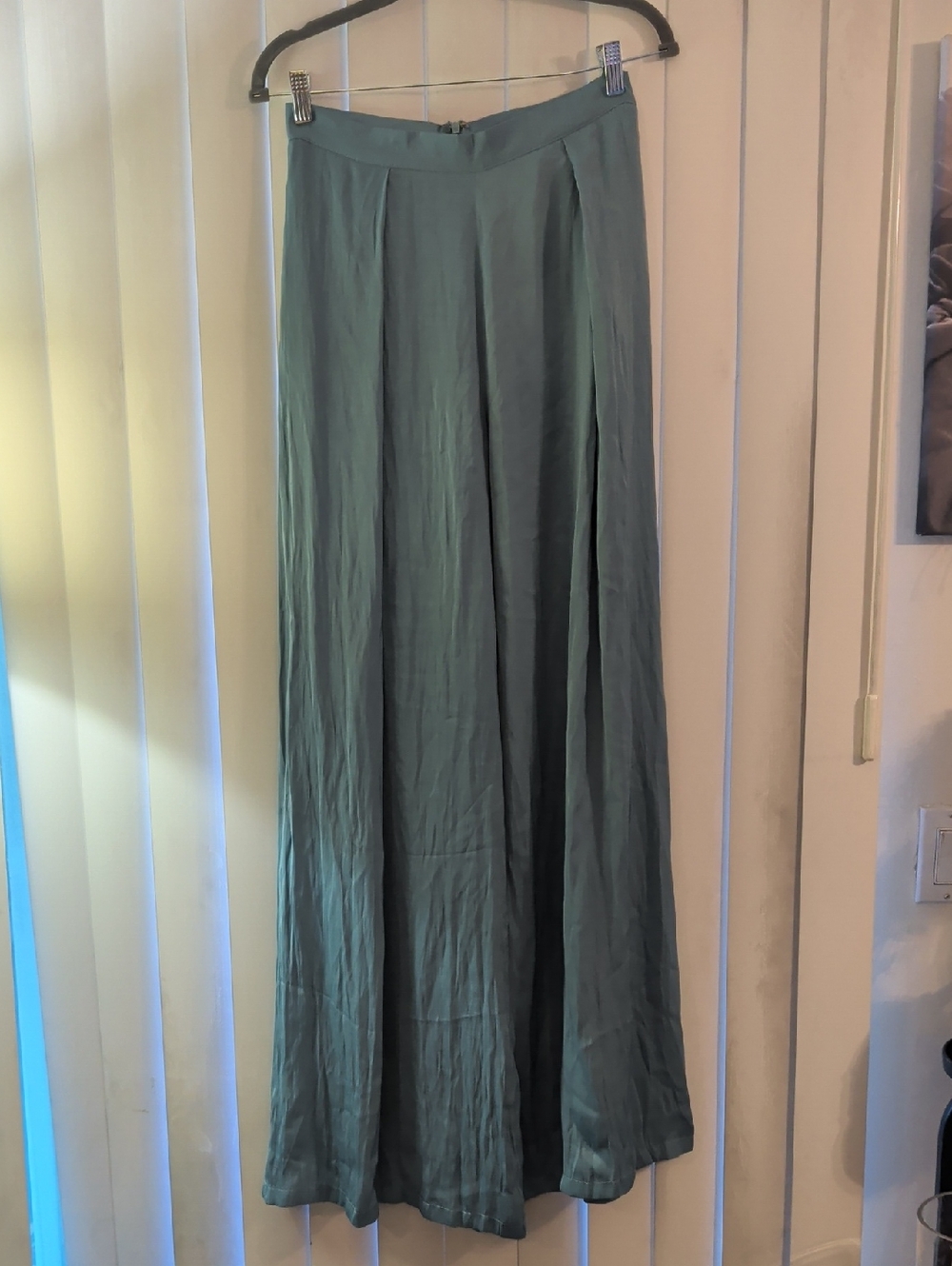 Women’s Teal High Waisted Wide Leg Satin Pants- Lightweight Flowing Silhouette 6